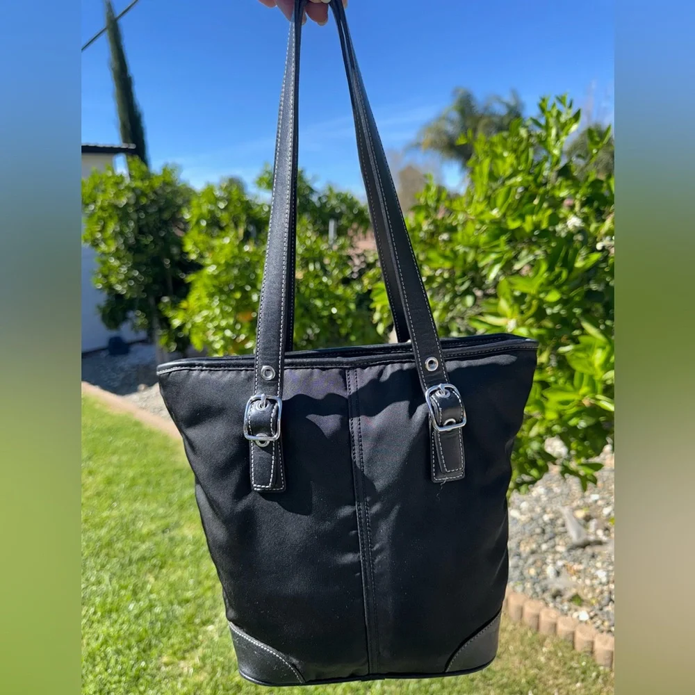 Coach Vintage Y2K Black Nylon Leather Trim Tote Shoulder Handbag Purse #4487